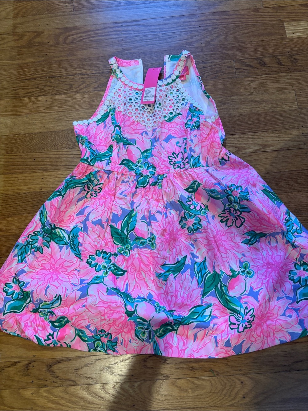 Lilly Pulitzer Pink Floral Sleeveless Eyelet-Detail Dress